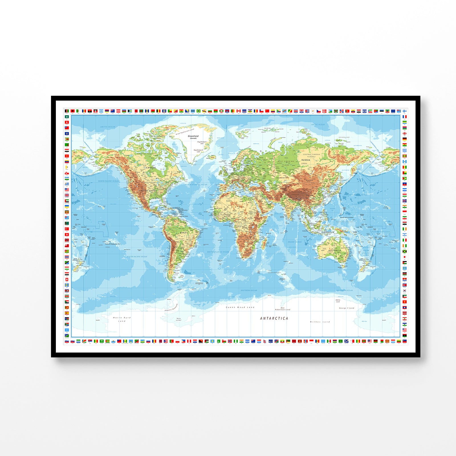 World Map with Flags of Countries Home Decor Premium Quality Poster Print Choose Your Sizes