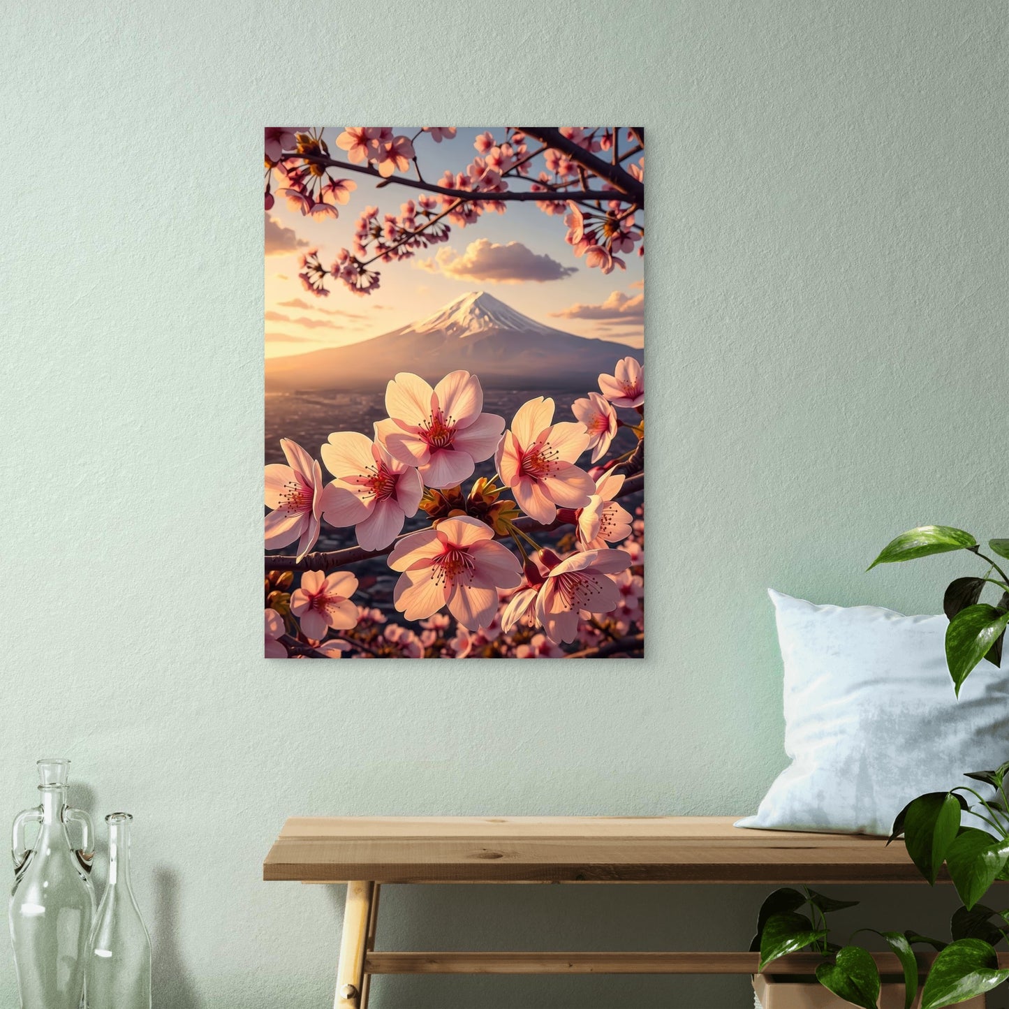 Mount Fuji Cherry Blossom Sunset 60x90cm Metal Print Ready to Hang