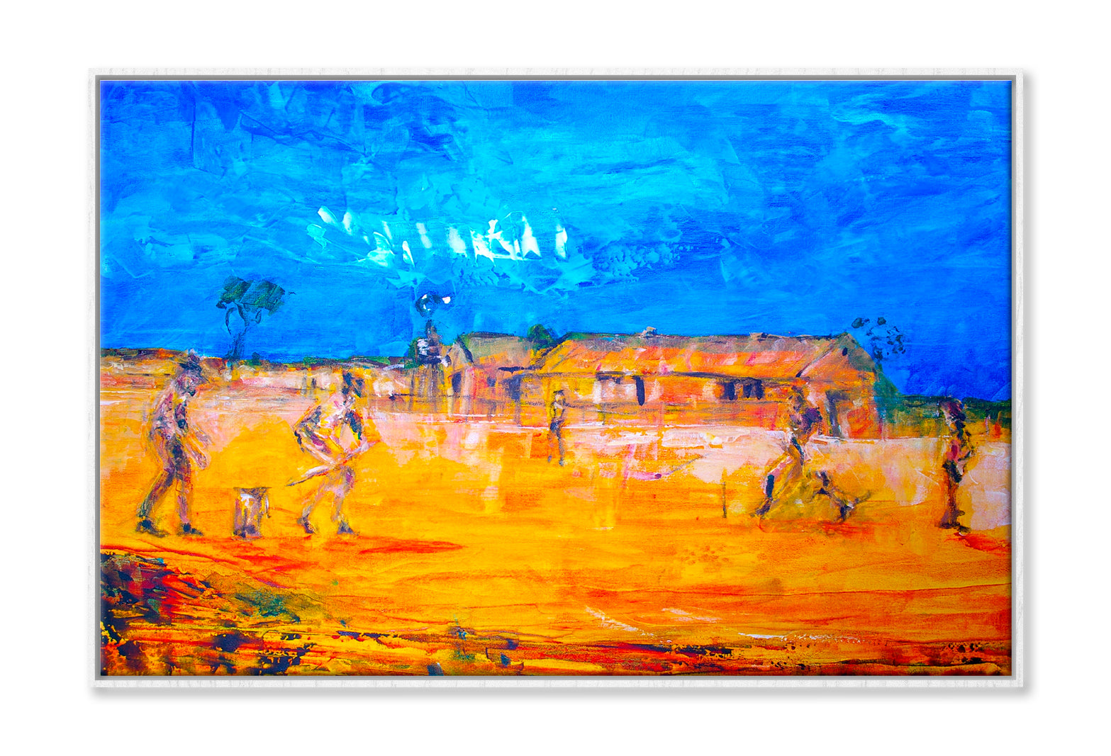 Concept Featuring Game Of Bush Cricket Oil Painting Limited Edition High Quality Print Canvas Box Framed White