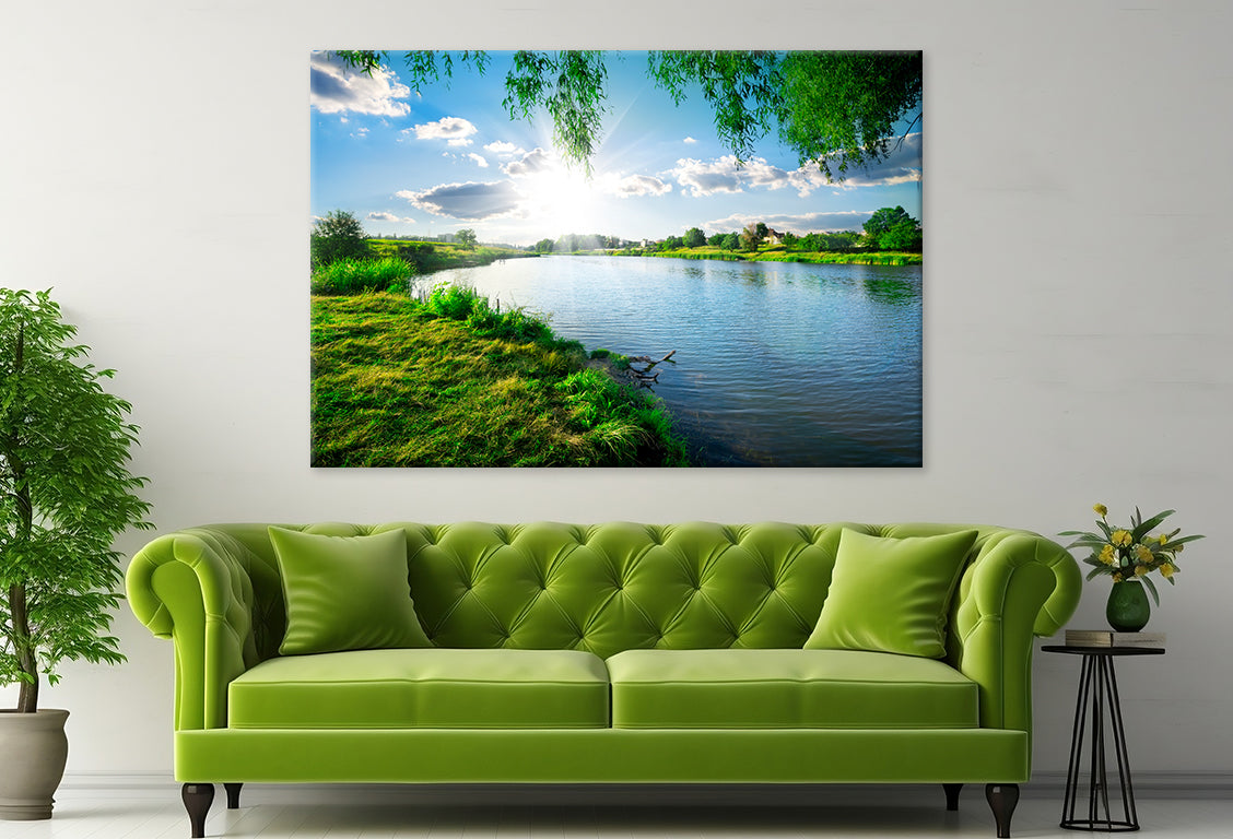 Sunny Day on Calm River in Summer  Wall Art Decor 100% Australian Made