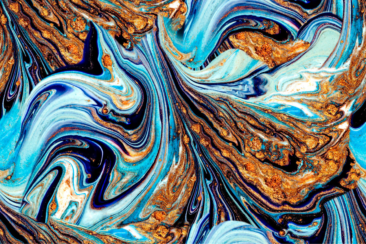 Blue Gold Marble Fluid Flow Abstract Wall Art Decor 100% Australian Made