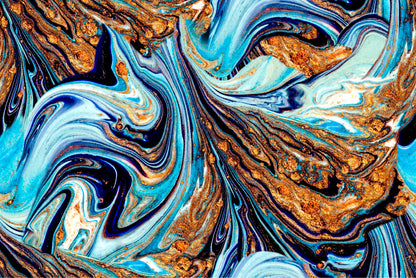 Blue Gold Marble Fluid Flow Abstract Wall Art Decor 100% Australian Made