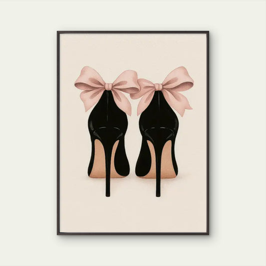 Watercolor Pink Bow Black High Heel Painting Fashion Home Decor Premium Quality Poster Print Choose Your Sizes