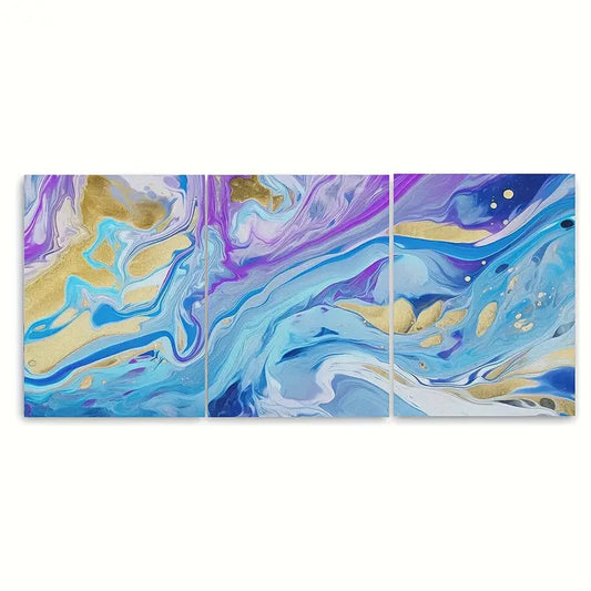 3pcs Blue Purple Golden & White Swirls Metal Print Ready to Hang Art