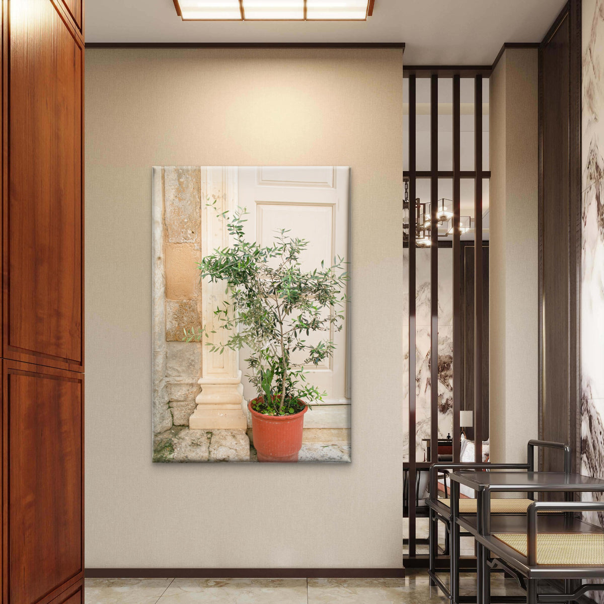 Potted Tree and Classic Architectural Pillars in Italy Wall Art Decor 100% Australian Made