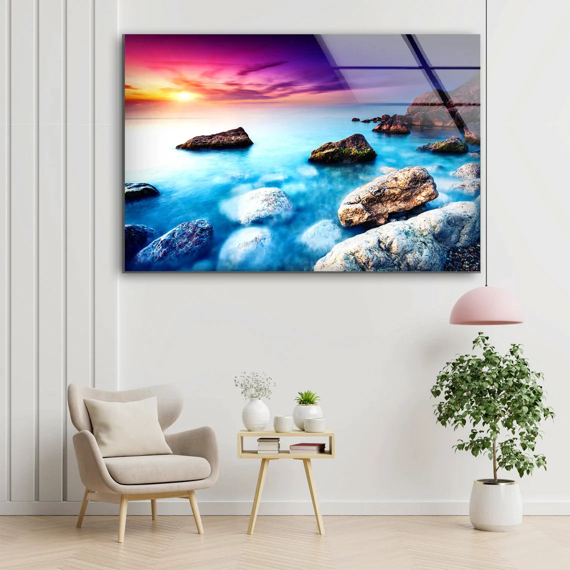 Sea with Rocks Sunset UV Direct Aluminum Print Australian Made Quality