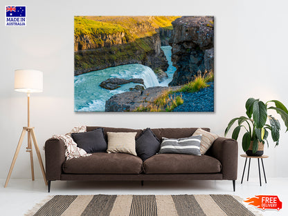 Iceland Waterfall with Rocks 90x60cm Print 100% Australian Made