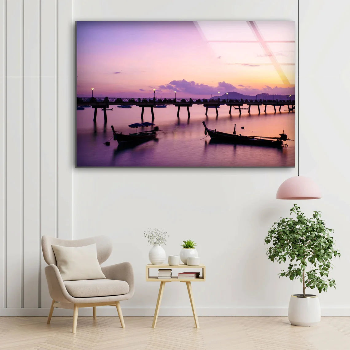 Boats on Lake Sunset UV Direct Aluminum Print Australian Made Quality