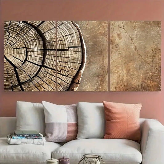 3pcs Rustic Wood Log Tree Trunk Design Metal Print Ready to Hang Art