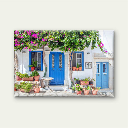 Blue Door Bougainvillea Greece Wall Art Decor 100% Australian Made