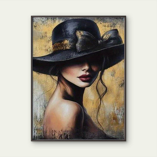 Elegant Lady with Black Hat & Red Lips Fashion Home Decor Premium Quality Poster Print Choose Your Sizes