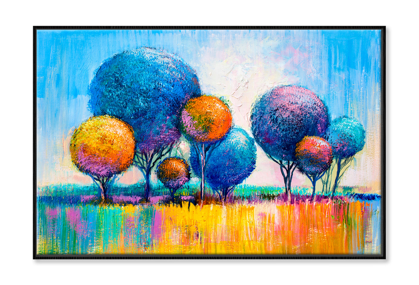 Multicolor Trees Oil Painting Wall Art Limited Edition High Quality Print Canvas Box Framed Black