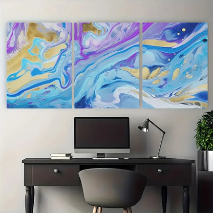 3pcs Blue Purple Golden & White Swirls Metal Print Ready to Hang Art