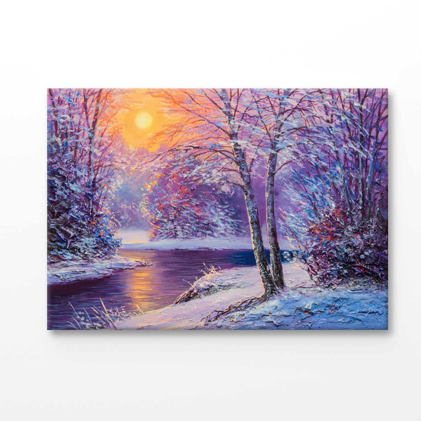 Bella Home Winter With River Oil Painting Print Canvas Ready to hang