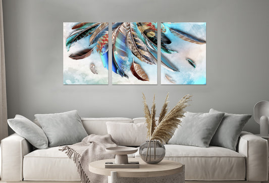 3pcs Modern Feathers Design Wall Art Set Canvas Framed 40x60cm - High Quality Print 100% Australian Made Wall Canvas Ready to Hang