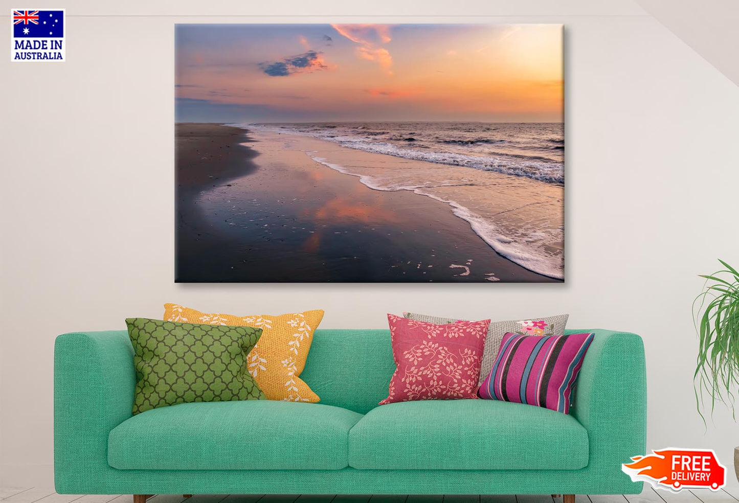 Colorful Sunset on The Beach, Wall Art Decor 100% Australian Made