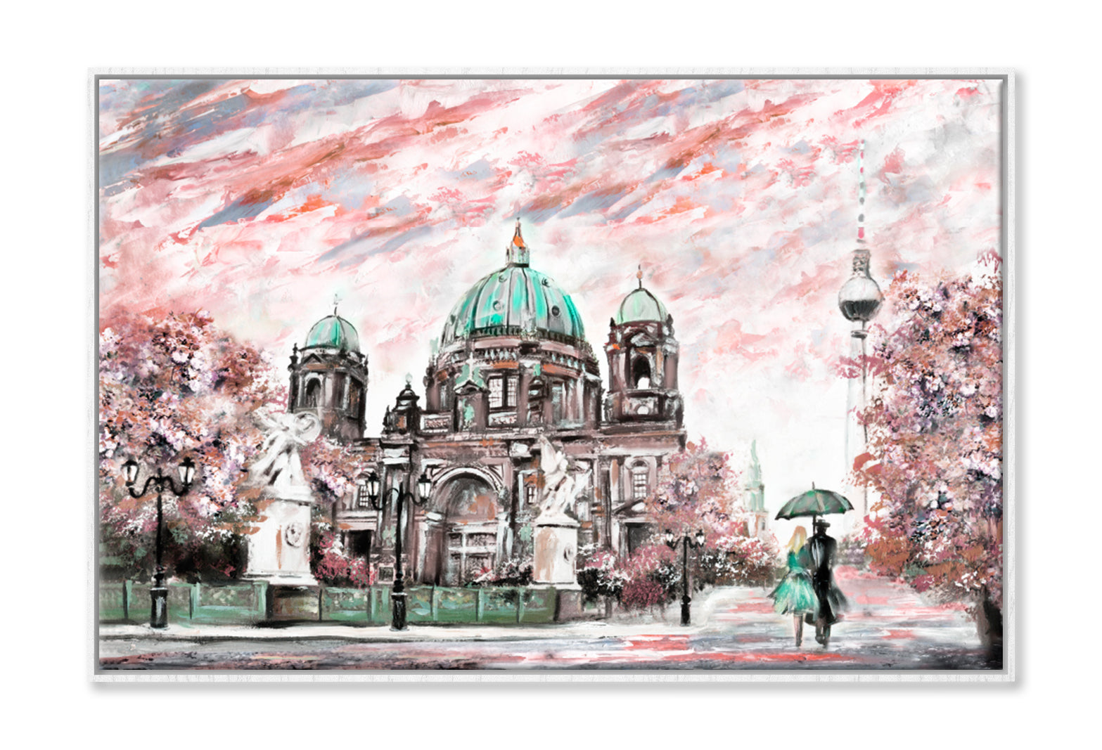 Street View Of Berlin Oil Painting Wall Art Limited Edition High Quality Print Canvas Box Framed White