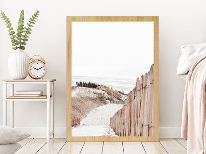 Foot Path to Sand Sea Faded Photograph Glass Framed Wall Art, Ready to Hang Quality Print Without White Border Oak