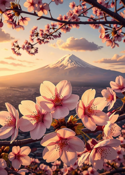 Mount Fuji Cherry Blossom Sunset 60x90cm Metal Print Ready to Hang