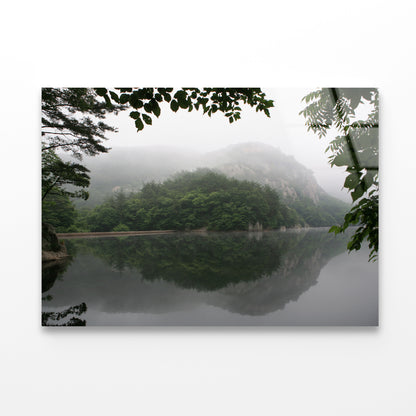 View of Morning on the Lake with Mountains Acrylic Glass Print Tempered Glass Wall Art 100% Made in Australia Ready to Hang