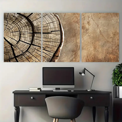 3pcs Rustic Wood Log Tree Trunk Design Metal Print Ready to Hang Art