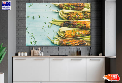 Lat-Lay of Grilled Sweet Corn with Smoked Sea Salt Wall Art Decor 100% Australian Made