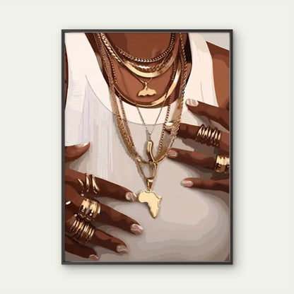 Figure in White Attired with Golden Necklaces Fashion Home Decor Premium Quality Poster Print Choose Your Sizes