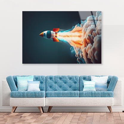 Rocket Launch on a Blue Background Acrylic Glass Print Tempered Glass Wall Art 100% Made in Australia Ready to Hang