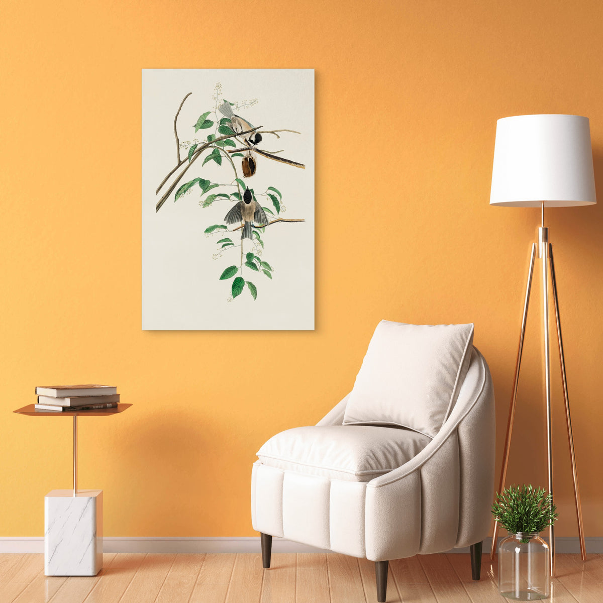 Chickadee Birds Branch Nest 60x90cm Metal Print Ready to Hang