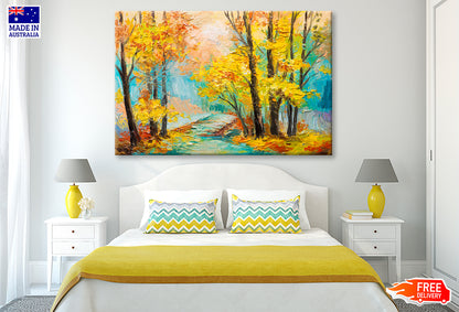 Yellow Trees With Autumn Forest Oil Painting Wall Art Limited Edition High Quality Print