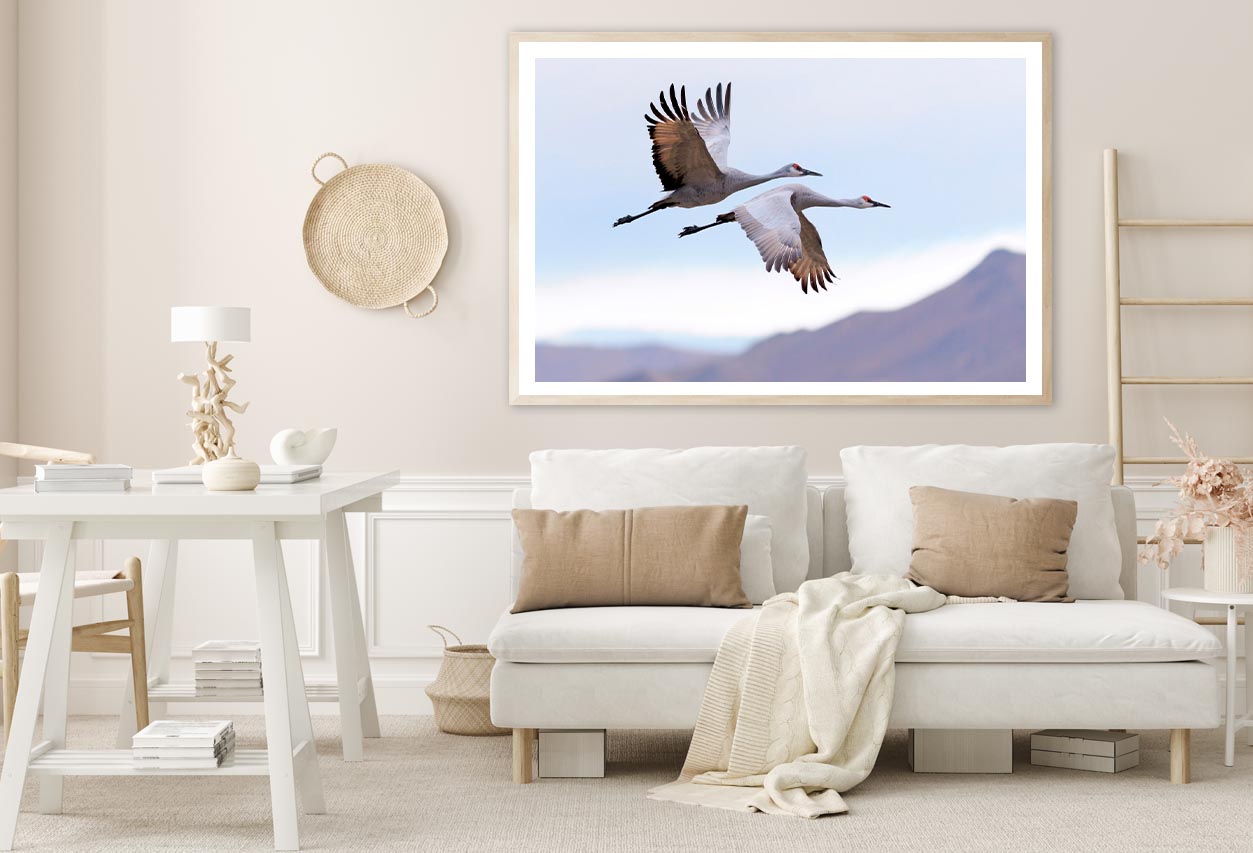 Flying Cranes Mountain Sky View Home Decor Premium Quality Poster Print Choose Your Sizes