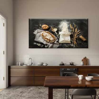 Rustic Sourdough Bread Wheat Wall Art Canvas Office Home Room Framed 120x60cm