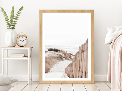 Foot Path to Sand Sea Faded Photograph Glass Framed Wall Art, Ready to Hang Quality Print With White Border Oak