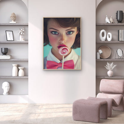 Woman with Pink Bow Tie and Lollipop Fashion Home Decor Premium Quality Poster Print Choose Your Sizes