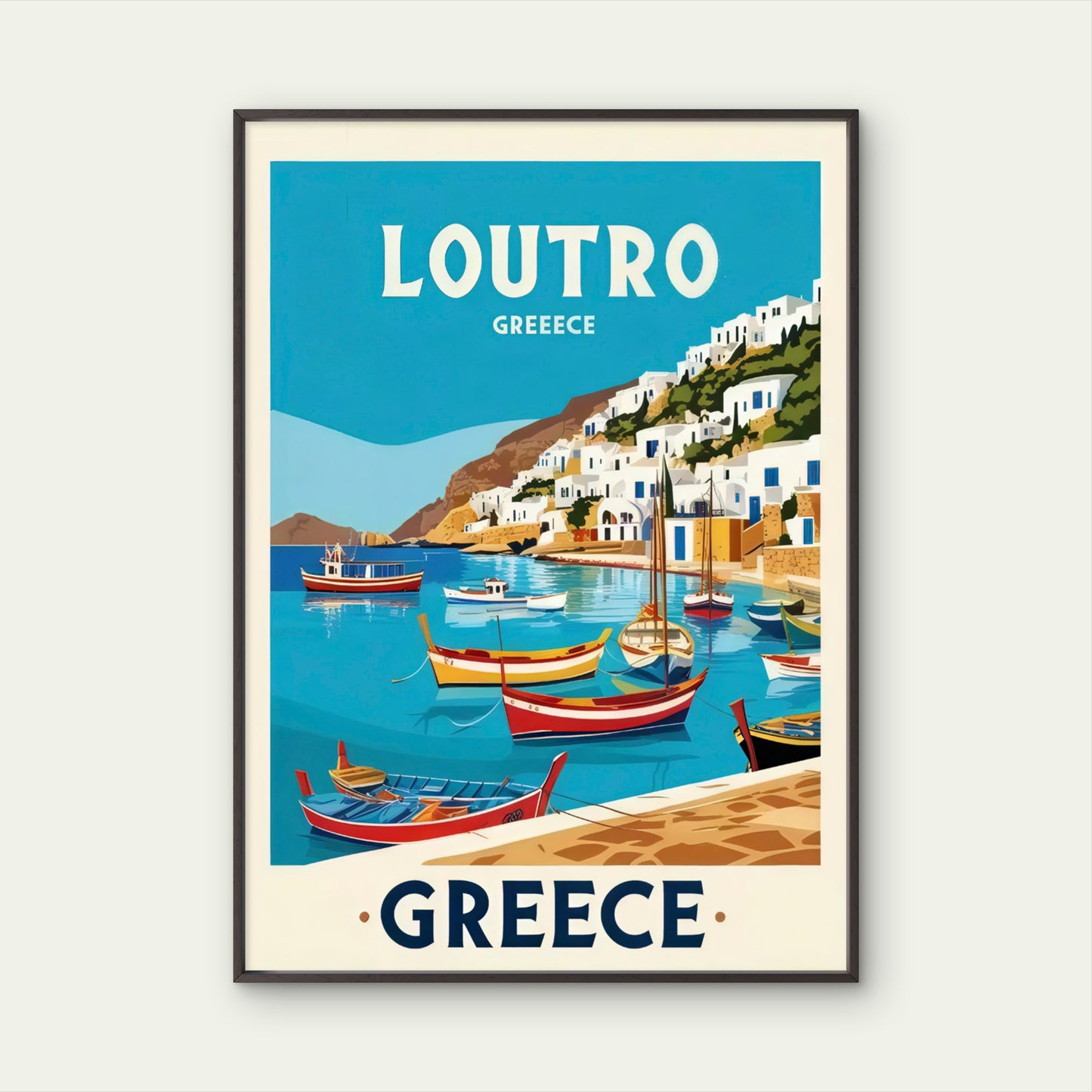 Loutro Crete Greece Vibrant Greek Village & Coastal Boats Travel Poster Print Wall Art