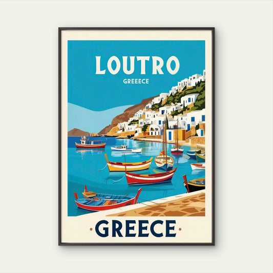 Loutro Crete Greece Vibrant Greek Village & Coastal Boats Travel Poster Print Wall Art