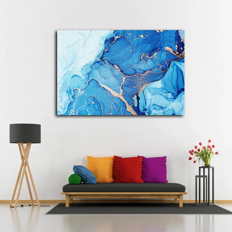 Blue Gold Abstract UV Direct Aluminum Print Australian Made Quality