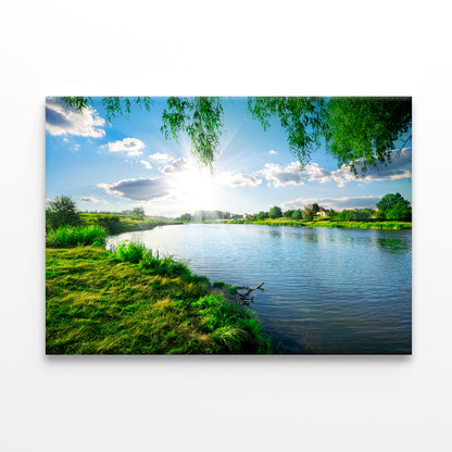 Sunny Day on Calm River in Summer  Wall Art Decor 100% Australian Made