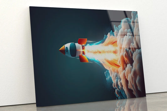 Rocket Launch on a Blue Background Acrylic Glass Print Tempered Glass Wall Art 100% Made in Australia Ready to Hang