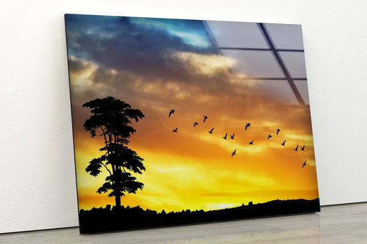 Birds on Sunset Sky UV Direct Aluminum Print Australian Made Quality