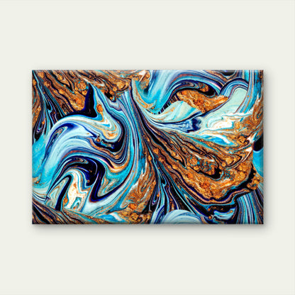 Blue Gold Marble Fluid Flow Abstract Wall Art Decor 100% Australian Made