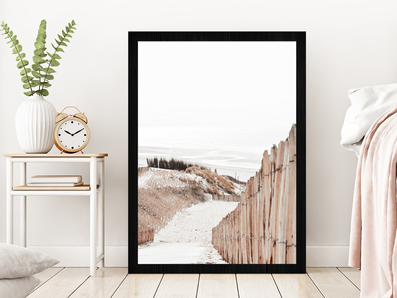 Foot Path to Sand Sea Faded Photograph Glass Framed Wall Art, Ready to Hang Quality Print Without White Border Black