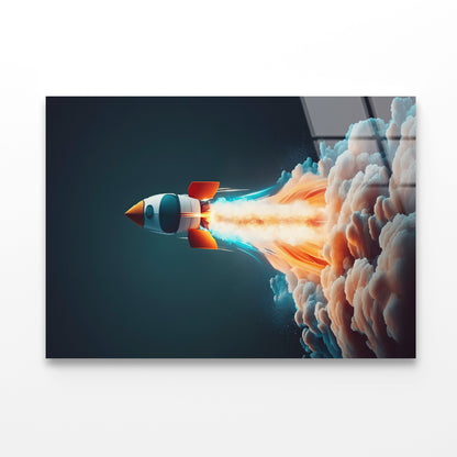 Rocket Launch on a Blue Background Acrylic Glass Print Tempered Glass Wall Art 100% Made in Australia Ready to Hang