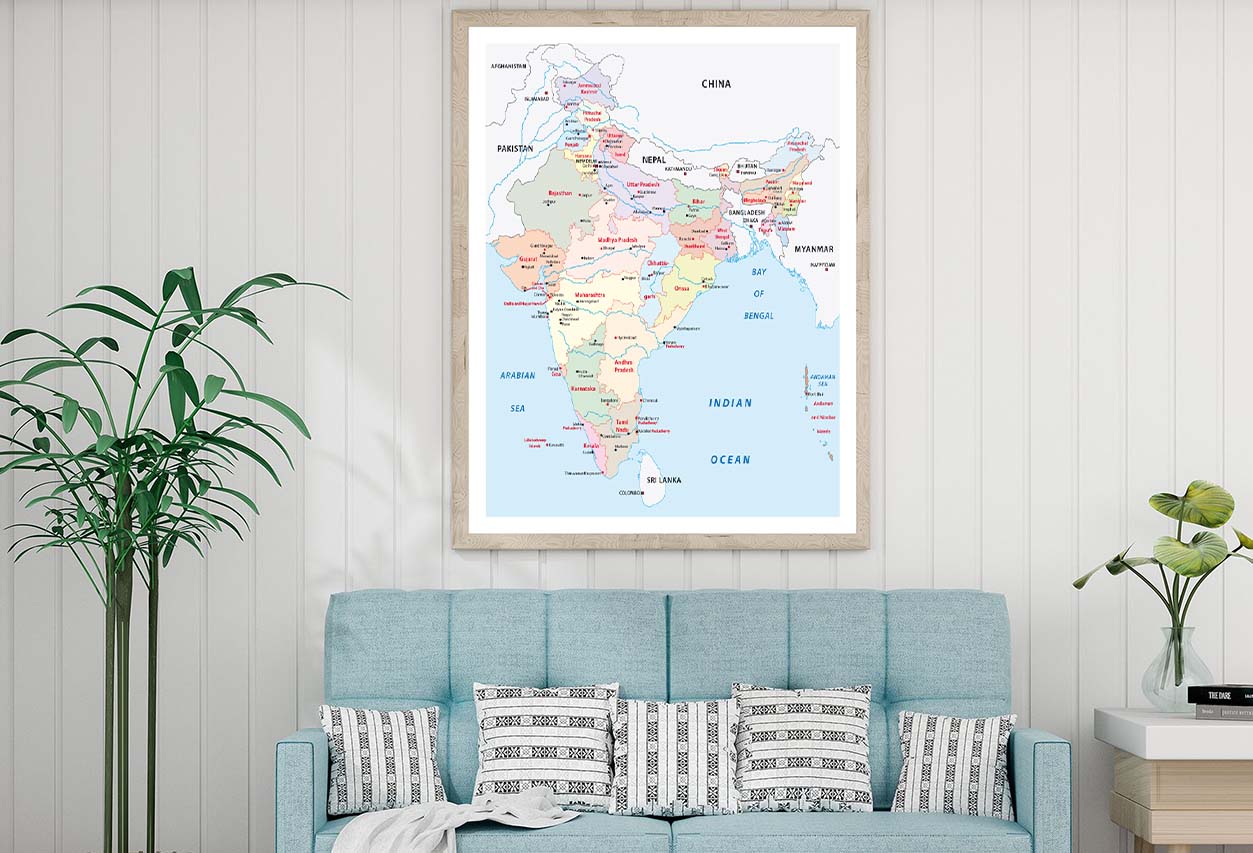 India Administrative Map Home Decor Premium Quality Poster Print Choose Your Sizes