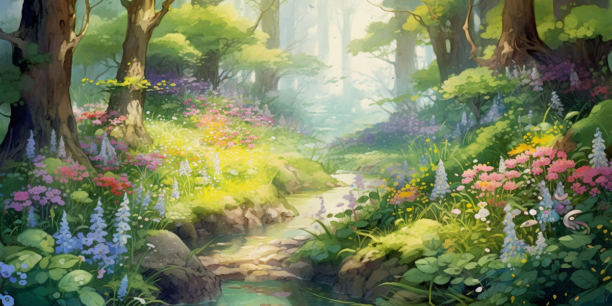 Forest Stream Spring Flower Wall Art Canvas Office Home Room Framed 120x60cm