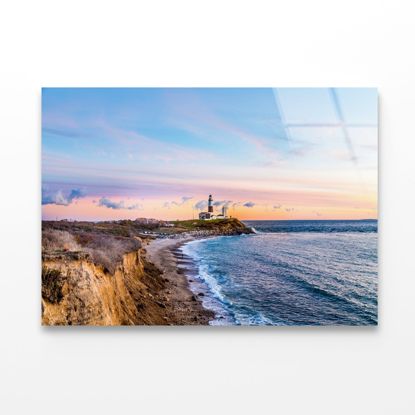 Lighthouse in Coast of Montauk Acrylic Glass Print Tempered Glass Wall Art 100% Made in Australia Ready to Hang