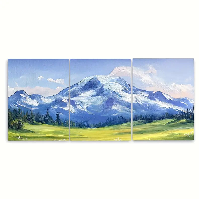 3pcs Green Meadows Snow White Peaks Metal Print Ready to Hang Art
