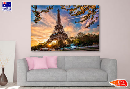 Eiffel Tower Against Sunrise in Paris, France Wall Art Decor 100% Australian Made