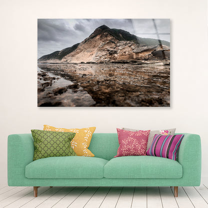 View of a Rocky Mountain with Clouds in the Sky Acrylic Glass Print Tempered Glass Wall Art 100% Made in Australia Ready to Hang