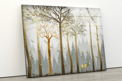 Trees & Deer Gold 3D UV Direct Aluminum Print Australian Made Quality